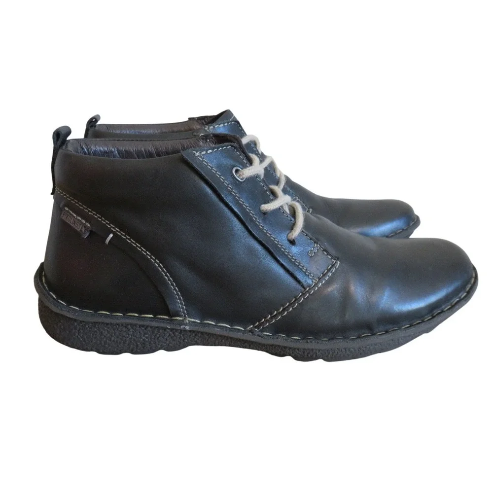 Pikolinos Chile Mens Black Leather Chukka Boots Lug Sole Ankle Boots Size 41